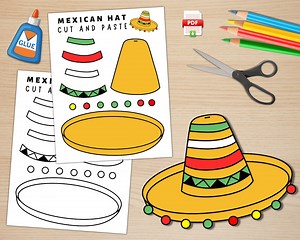 Printable Sombrero Hat Craft | Hispanic Heritage Month Craft | Cinco De Mayo Activities | Color, Cut, and Paste | Mexican Hat | PDF - Etsy