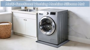 27" x 27" Washing Machine Drain Pan Silicone Mat with Punch Tool & Plugs, Raised Edge Non-Slip Waterproof Washer Drip Tray, Anti-Vibration Floor Leak Protector for Washer Dryer Laundry Room