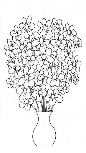 Easy Flower Vase Coloring Page Black and White Outline for Relaxing Art