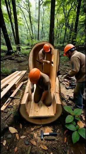 I Built a Secret Cabin Inside a Fallen Tree#logcabin#tinyhouse#forestcabintree log cabin#viral
