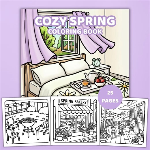 Spring Coloring Book Printable Cozy Cute Coloring Pages for Adult & Kids Seasonal Coloring Digital Download Pdf Coloring Sheets - Etsy
