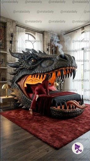 POV: Your Bed Is a Giant Dragon's Mouth 😳🐉🔥 #AIBedroom #DragonBed #ViralAIDaily