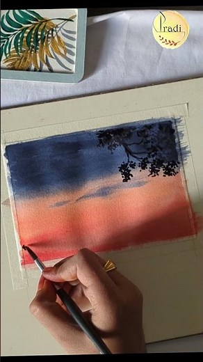 How to paint watercolor landscapes 30 Day | Easy Sunset Landscape Silhouette Painting Tutorial