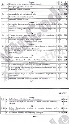 💥4th SEM BIOLOGY MODEL QUESTION PAPER BBOC407 #questionpaper #vtu #4thsem