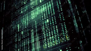 Vertical format: Advanced data matrix simulation with a dynamic and immersive display of interconnected data matrix information networks systems background