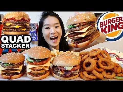 BURGER KING QUADRUPLE STACKER BURGERS!! Triple Whopper, Spicy Mala Beef Mukbang w Asmr Eating Sounds