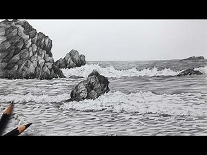 Seashore Drawing | Sea Pencil Drawing | Pencil Sketch