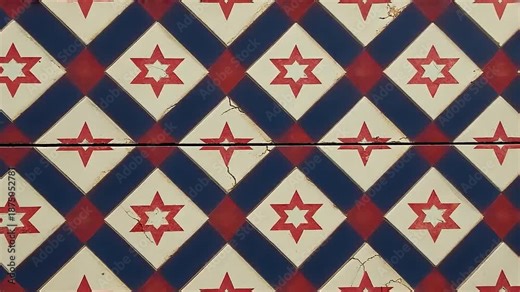 Vintage Decorative Floor Tiles with Geometric Patterns and Aged Texture, Architectural Background