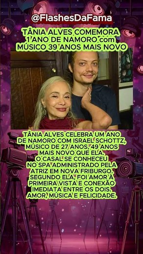 Tania Alves celebra 1 ano de namoro com músico 49 anos mais jovem