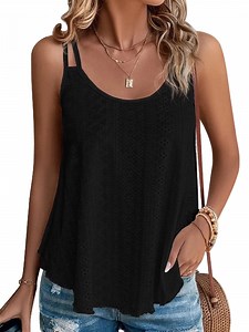 UVN Spaghetti Strap Tank Tops for Women Summer Sleeveless Tops Eyelet Embroidery Flowy Shirts Scoop Neck Loose Cami