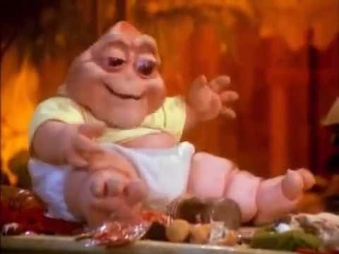 Dinosaur's TV show Baby Sinclair left alone and has sugar overdose