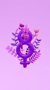 Womens Day looping video for social media with female symbol and number 8 with floral ornaments in 3D animation and copy space. March 8 for feminism, empowerment and activism for women rights