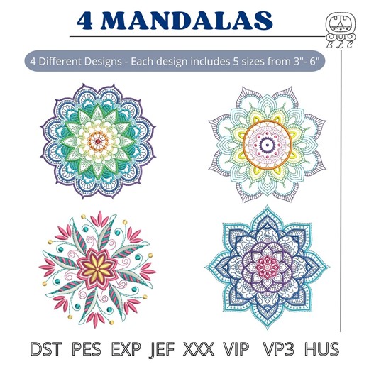 4 MANDALA Digital Embroidery Files - Etsy