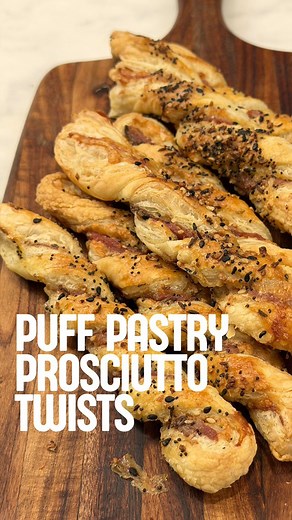 This Puff Pastry Twist Recipe gives you a party win every time. You bring it in warm, everyone grabs one, and the plate disappears. Serve it with your favorite dip and enjoy the night with your crew. Puff Pastry Prosciutto Twists Ingredients�1 sheet puff pastry, rolled out�1 egg, whisked�5 sage leaves, chopped�6 to 8 slices prosciutto�1 cup grated Gruyere�Bagel seasoning Method: 1. Heat oven to 400. Roll out the pastry and brush with egg. 2. Add sage, Gruyere, and prosciutto in an even layer. 3.