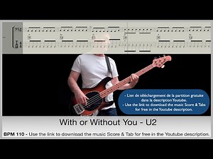 With or without you - U2 - Bass guitar cover - With Tab and Score for free