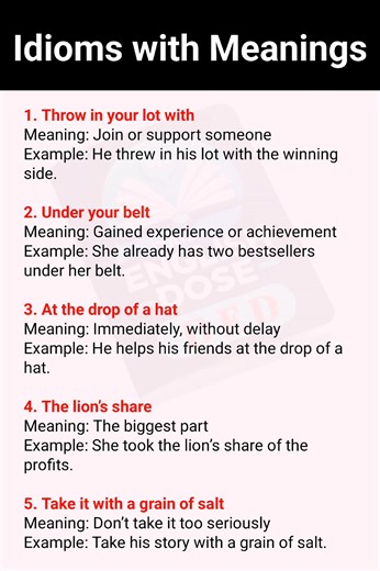 Most Useful Idioms and Meanings #learnenglish #fblifestyle #vocabulary #idioms #DailyEnglish #dailyenglishpractice | Daily English Dose