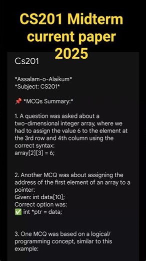 CS201 Midterm current paper 2025 #vu #vuexams