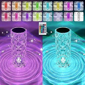 2 Pack Crystal Table Lamp, Remote and Touch Control Rose Wave Lamp, RGB Color Changing Night Light, Dimmable, USB Rechargeable Decoration Ambient Lighting for Dinner/Bars/Game Room/Living Room/Bedroom