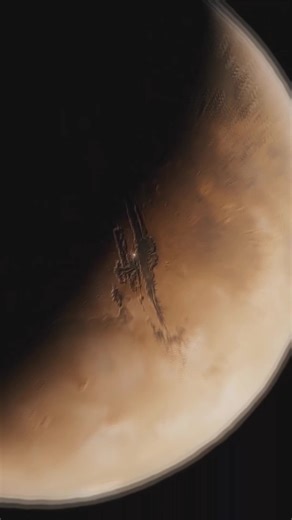 Meet Valles Marineris, the massive canyon on Mars with Phobos, Mars moon, orbiting right above it #astronomy #space #mars #vallesmarineris