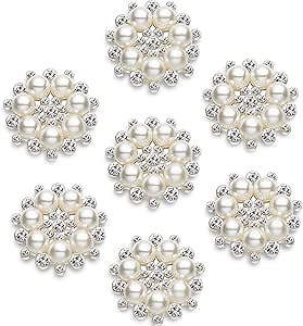 Hicarer 30 Pcs Pearl Rhinestone Flower Buttons Craft Rhinestone Embellishments Flatback Button Round Crystal for Jewelry Making Wedding Party Home Decoration and DIY