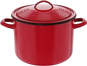 7.5 Quart Stock Pot, Nonstick Stock Pot With Lid, Speckled Enamel Stock Pot with Lid, Large Stock Pot For Cooking, Red & Black