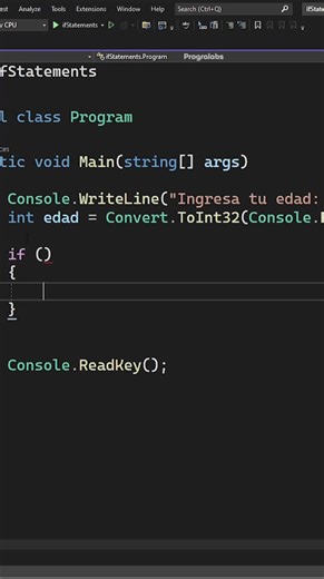 Uso de if y else en C# para verificar la edad