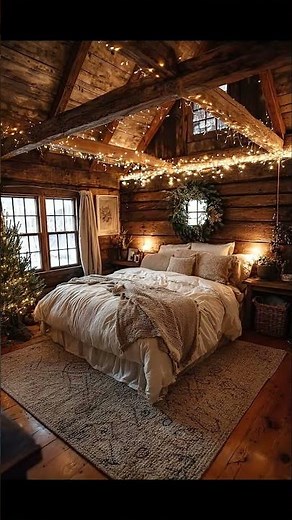 Rustic Cabin Bedroom Transformation — From Raw Logs to Magical Winter Retreat ✨🏔️