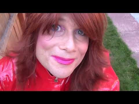 DSLinda Crossdresser RED PLASTIC DRESS in HD