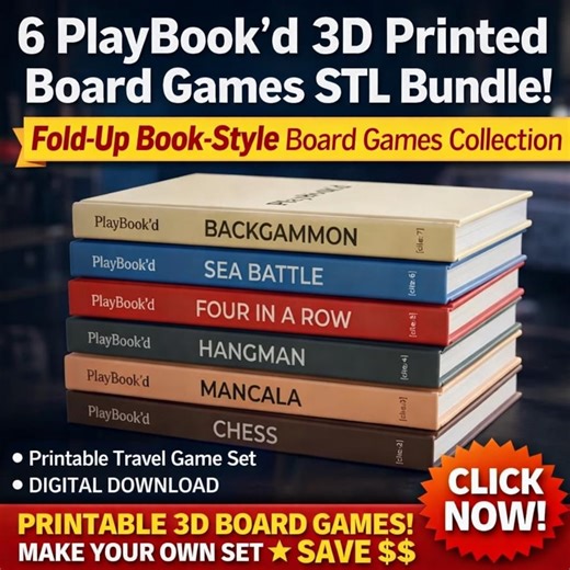 6 Playbook’d 3D Printed Board Games STL Bundle | Fold-up Book-style Board Games Collection | Printable Travel Game Set Digital Download - Etsy UK