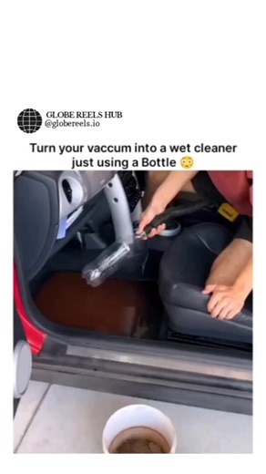 GLOBE REELS HUB on Instagram: "#onlyoriginals #theoriginals This video shows a clever and surprisingly effective hack where a normal vacuum cleaner is transformed into a powerful wet cleaner just by attaching a bottle with a small hole at its mouth, turning an everyday appliance into a multi-purpose cleaning machine. As the setup is demonstrated, the man uses this modified vacuum to clean water and moisture trapped inside his car, something that usually feels difficult and messy to deal with. Th