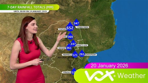 20 January 2026 | Vox Weather Forecast 💧🚨 FLOOD ALERT still in place for Limpopo, with the heaviest rain now shifting into the Bushveld. 🌡️💨 In stark contrast, the western parts remain hot and windy, with fires still raging in some areas. 🔥🔴 A Red Warning is in place for the risk of runaway fires, especially where strong winds persist. ⚠️IMPACT-BASED WARNINGS issued by SAWS ⚠️ 🟡Yellow Level 4: Disruptive Rain with heavy downpours leading to flooding of susceptible roads, settlements, low-