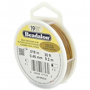 Beadalon 19 Strand Stainless Steel Bead Stringing Wire, .018 in / 0.46 mm, Satin Gold, 30 ft / 9.2 m