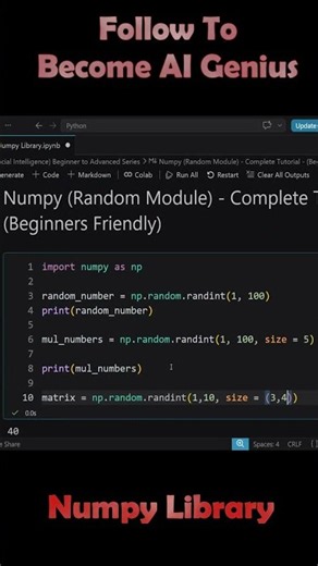 Generate 2D Random Arrays in Numpy #numpy #pythontutorial