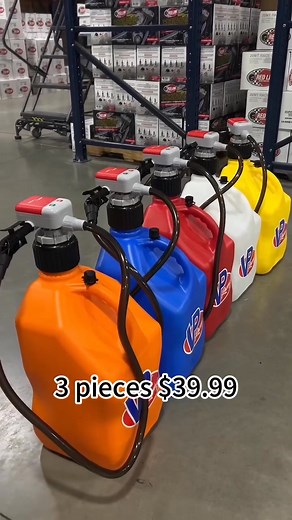 VP Racing Cans 3 Pack With Fuel Pump ⛽👌This 5.5-gallon Racing gas container is a must-have for mechanics on-the-go! 🛠️Durable, fast pours, and compact - perfect for fueling up ATVs, dirt bikes, lawn equipment, or race vehicles. | Timo Busch