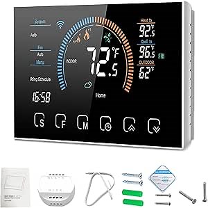 Smart Thermostat for Home WiFi, Programmable Thermostat for Connecting Heat Pumps, Cooling Heating & Auto Mode, Includes C-Wire Adapter, LCD Screen, Voice Control/Weather/Energy saving, App Thermostat