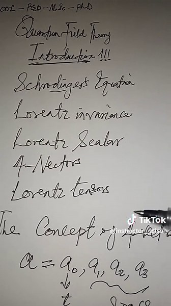 INSTRUCTOR__ALISON | MathTutor (@instructor__alison) - Quantum Field Theory Introduction - For 300L | 400L || PGD, MSc and Ph.D only. Let me know when you need Part 2 #quantumfieldtheory #pidginenglish #instructoralison #quantumfield #quantumtheory #schrodinger #physics