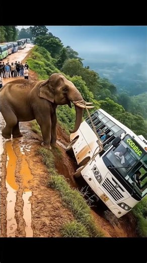 Can This Elephant Save the Bus from Falling Off the Cliff? 😱🐘#shorts #trending