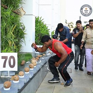 56M views · 1.2M reactions | Breaking a coconut with a hammer can be challenging - Abheesh P. Dominic from Kerala in India smashed 122 coconuts in one minute with his hand! 便 Read more > www.bit.ly/GWR-CoconutSmashing | Guinness World Records | Facebook