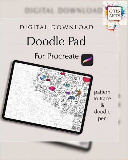 Procreate doodle pad, patterns to trace and Color, digital download, love and sunshine
