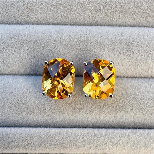 Natural Citrine Earrings, Cushion Citrine Sterling Silver Earrings, Natural Citrine Stud Earrings, Women Daily Yellow Earrings Gift for Her - Etsy