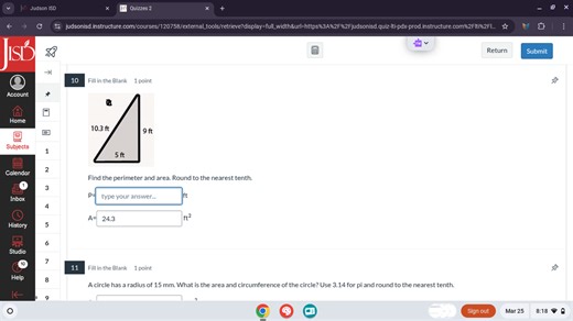 Fill in the Blank 1 point [Diagram of a right-angled triangle ... | Filo