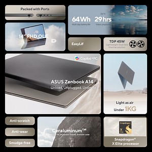 Unload, unplugged, unlimited.✨ Weighing under 1kg, the #ASUS Zenbook A14 is powered by #SnapdragonXSeries, and delivers incredible performance and battery life. Which feature do you love the most? 💖 #AlwaysIncredible #DesignYouCanFeel #CES2025 #AIPC | ASUS