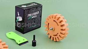 FOSHIO 3 Pack Decal Remover Eraser Wheel Tool Kit, 20mm & 25mm Decal Remover Wheel with Adapter, Scraper with Plastic Razor Blades, Rubber Wheel Tool Kit for Remove Vinyl, Decal, Adhesive, Residue