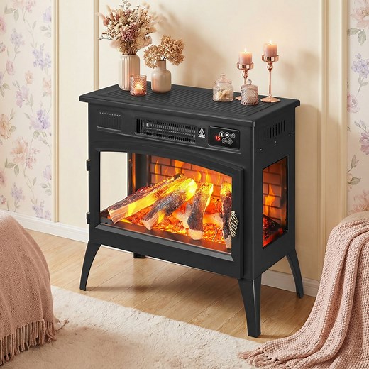 Winston Porter Aleska 24? Freestanding Electric Fireplace Stove Heater With Remote Control And 3D Flame Effect & Reviews | Wayfair