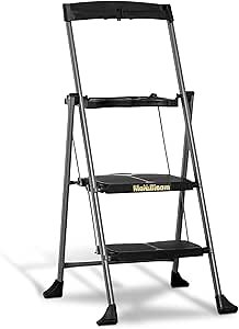 MoNiBloom 2-Step Ladder with 2 Tool Caddy, Lightweight Folding Step Stool with Non-Slip Wide Pedal 331 lbs Capacity Sturdy Ladder for Home Improvement, Black