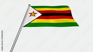 A loop video of the Zimbabwe flag swaying in the wind from a frontal perspective.