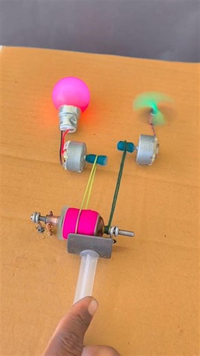 आर्मेचर आकर्षण प्रक्रिया 🧶🧶2धागा खींचकर बिजली उत्पन्न दो जनरेटर सेएक बल्ब चालू किया·Dc Motor shorts