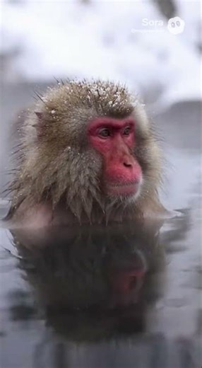 Wild monkeys bathing in natural hot springs. Japan — Jigokudani Monkey Park