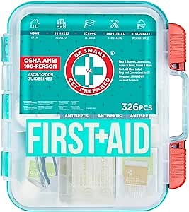 Be Smart Get Prepared First Aid Kit, Teal, 326 Piece, Exceeds OSHA and ANSI Guidelines 100 People - Office, Home, Car, School, Emergency, Survival, Camping, Hunting and Sports