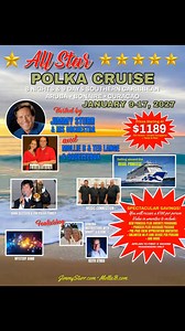 ☆ ALL STAR POLKA CRUISE ☆☆☆☆☆ 8 Nights & 9 Days Southern Caribbean Aruba • Bonaire • Curacao Sailing aboard the Regal Princess January 9-17, 2027 Hosted By: Jimmy Sturr & His Orchestra and Mollie B & Ted Lange Squeezebox Featuring: Keith Stras Dancing Instructions with Matt & Elaine Hank Guzevich & The Polka Family Music Connection Mystery Band SPECTACULAR SAVINGS! You will receive a $700 per person VALUE on amenities to include: NEW PRINCESS PLUS AMENITY PROGRAMS • PRINCESS PLUS BEVERAGE PACKAG